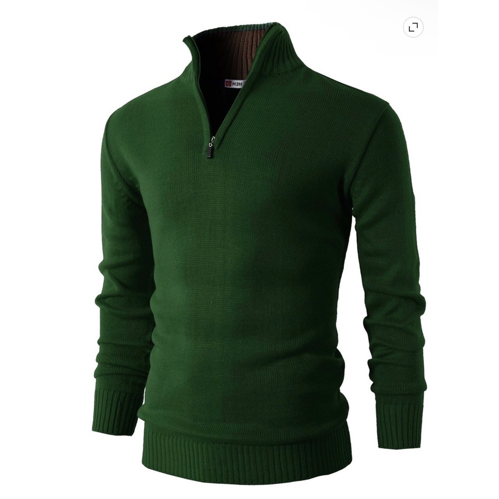 H2H Cotton Blend Green Mens Small Slim Fit Quarter Zip Pullover Preppy Fisherman